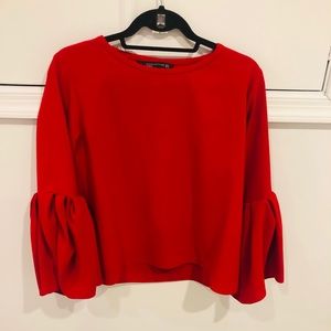 ZARA Red Crepe balloon sleeve top size M